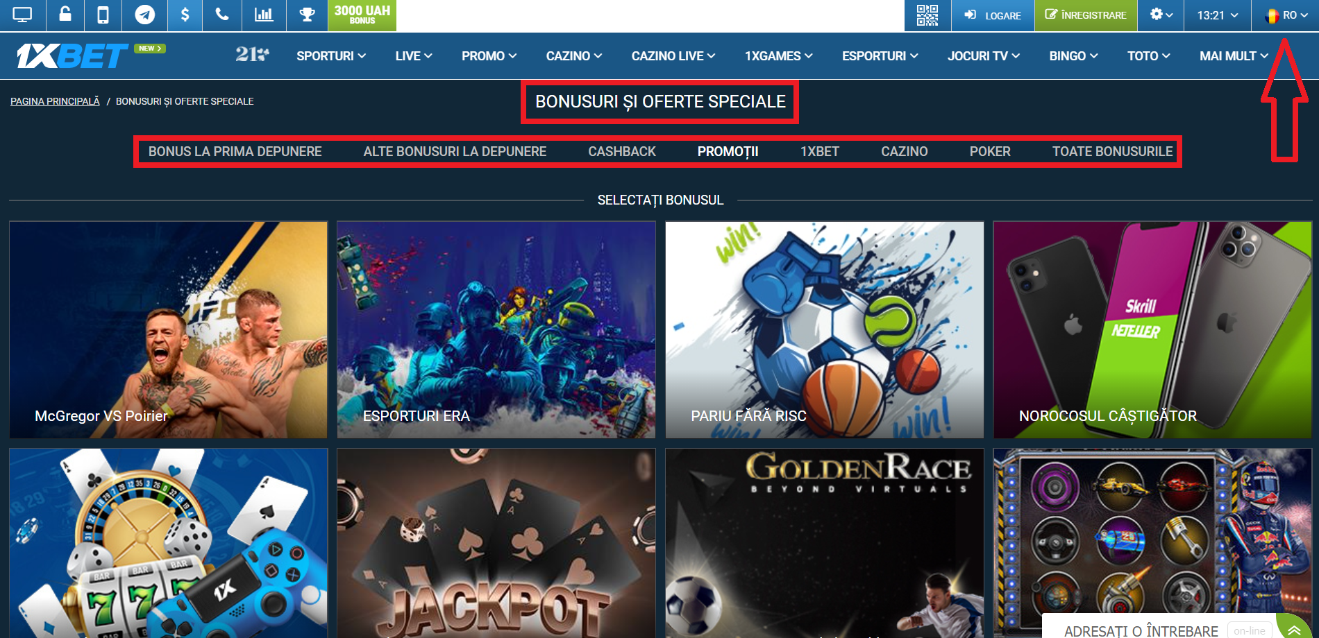 Inscripție bonus 1xbet