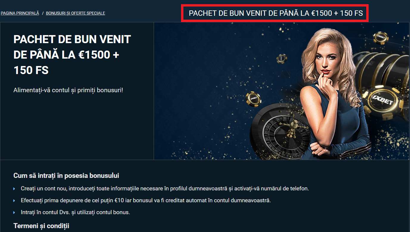 1xbet bonus fara depunere
